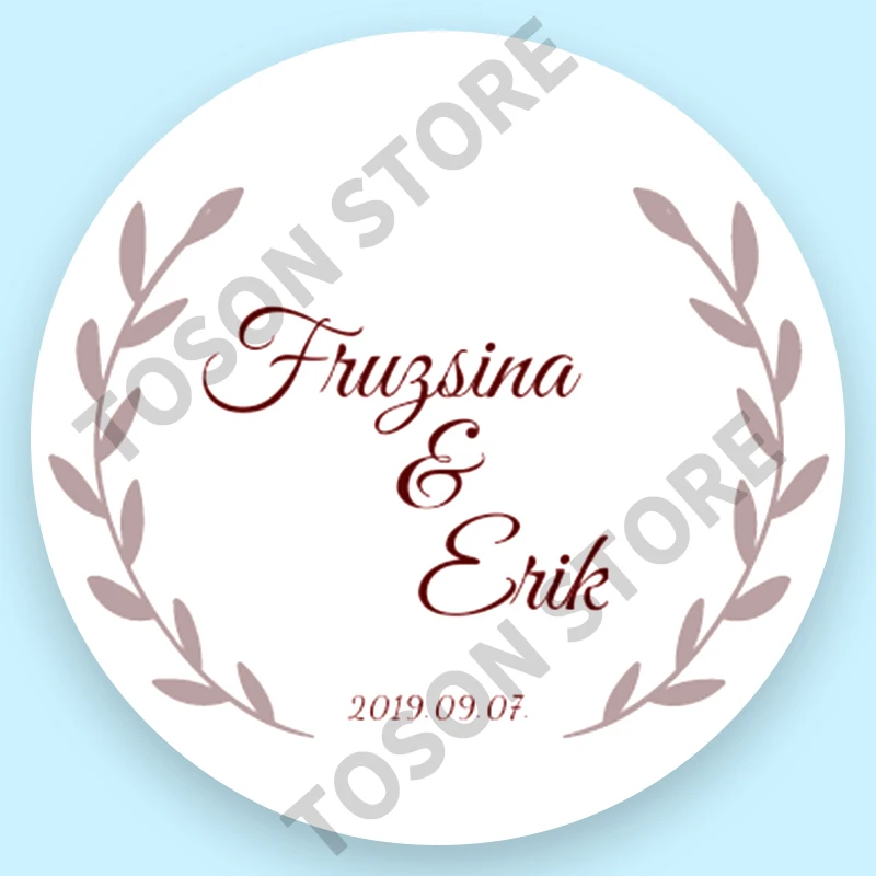 100, Silver laser Customized text logo, Wedding Stickers, Invitations Seals, Candy Favors Gift Boxes Labels, On White Adhesive