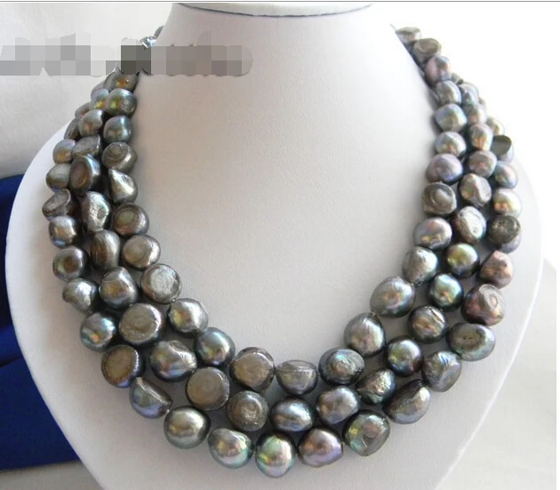 

Free shipping >>>>> 3Strands 18'' 12MM Baroque Gray Freshwater Pearl Necklace