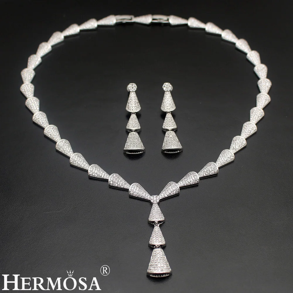 

HERMOSA jewelry New Wedding accessories Fashion 925 Sterling Silver white Bamboo shape Necklace Earrings set ST88