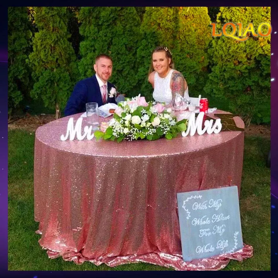 

LQIAO 132inch Round Pink Gold Sequin Tablecloth for wedding/Party/Halloween/Christmas Events Decoration -330cm round table cloth