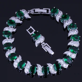 

Enchanting Oval Egg Green Cubic Zirconia White CZ Silver Plated Link Chain Bracelet 18cm 20cm V0058