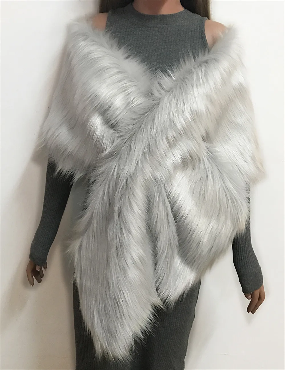 The autumn and winter new imitation fur big cape neck scarf multi-color joker scarf bride dress cross cape (3)