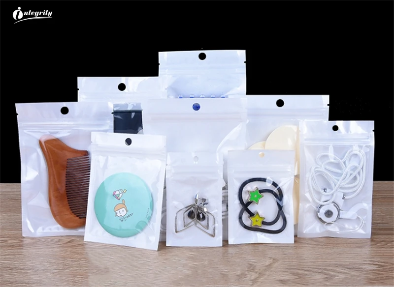 

INTEGRITY 100pcs Big size White/clear Self Sealing Plastic Packaging Storage Bags Zipper valve bag Zip Lock plastic package Bags