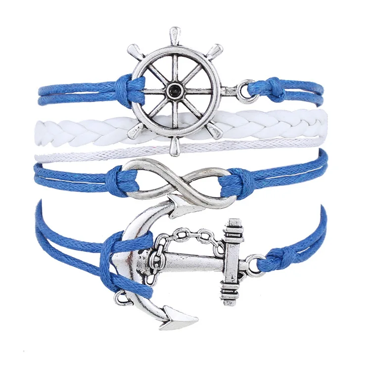 

Fashion Blue and White Anchor & Rudder 8 Handmade Knitting Bracelet DIY Retro Jewelry Gift for Friends