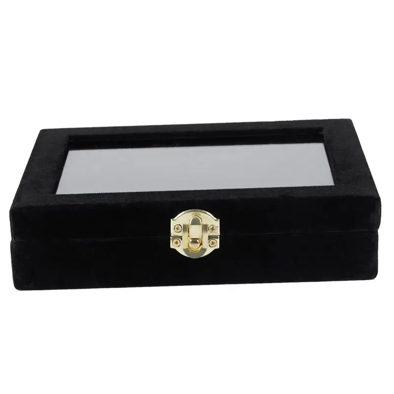  Velvet Glass Ring Earring Jewelry Display Organizer Box Tray Holder Storage Case