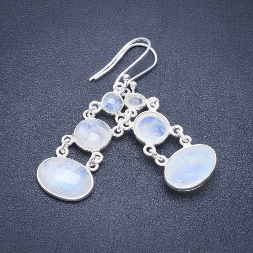 Natural Rainbow Moonstone Handmade Unique 925 Sterling Silver Earrings 2" A2146