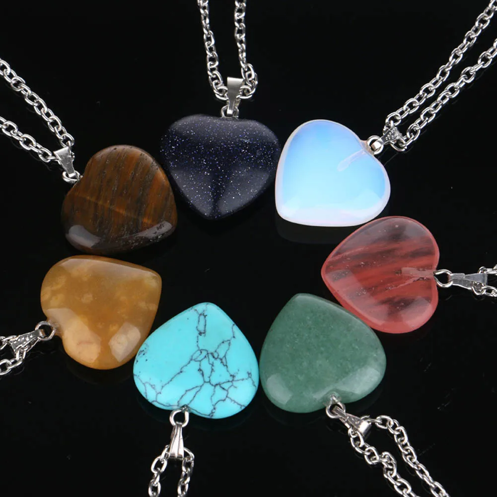 

Heart Shape 7 Chakra Natural Real Gem Stone Sea Opal Pendant Necklaces For Women Men Valentine Gift