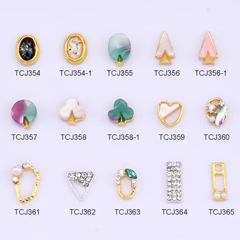 

10pcs new Japanese nail jewelry design pearl metal nail art decoration stones charms in rhinestones accessories TCJ354~365