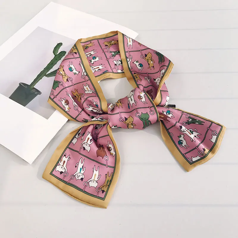 New Original Retro Small Scarf Women Fashion Wild Spring Cute Cat Tied Bag Handle Streamer Hijab Hair Band Decorative Scarve New Original Retro Small Scarf Women Fashion Wild Spring Cute Cat Tied Bag Handle Streamer Hijab Hair Band Decorative Scarve