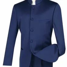Мужской темно-синий воротник с 5 пуговицами классический костюм-смокинг кунг-фу на заказ