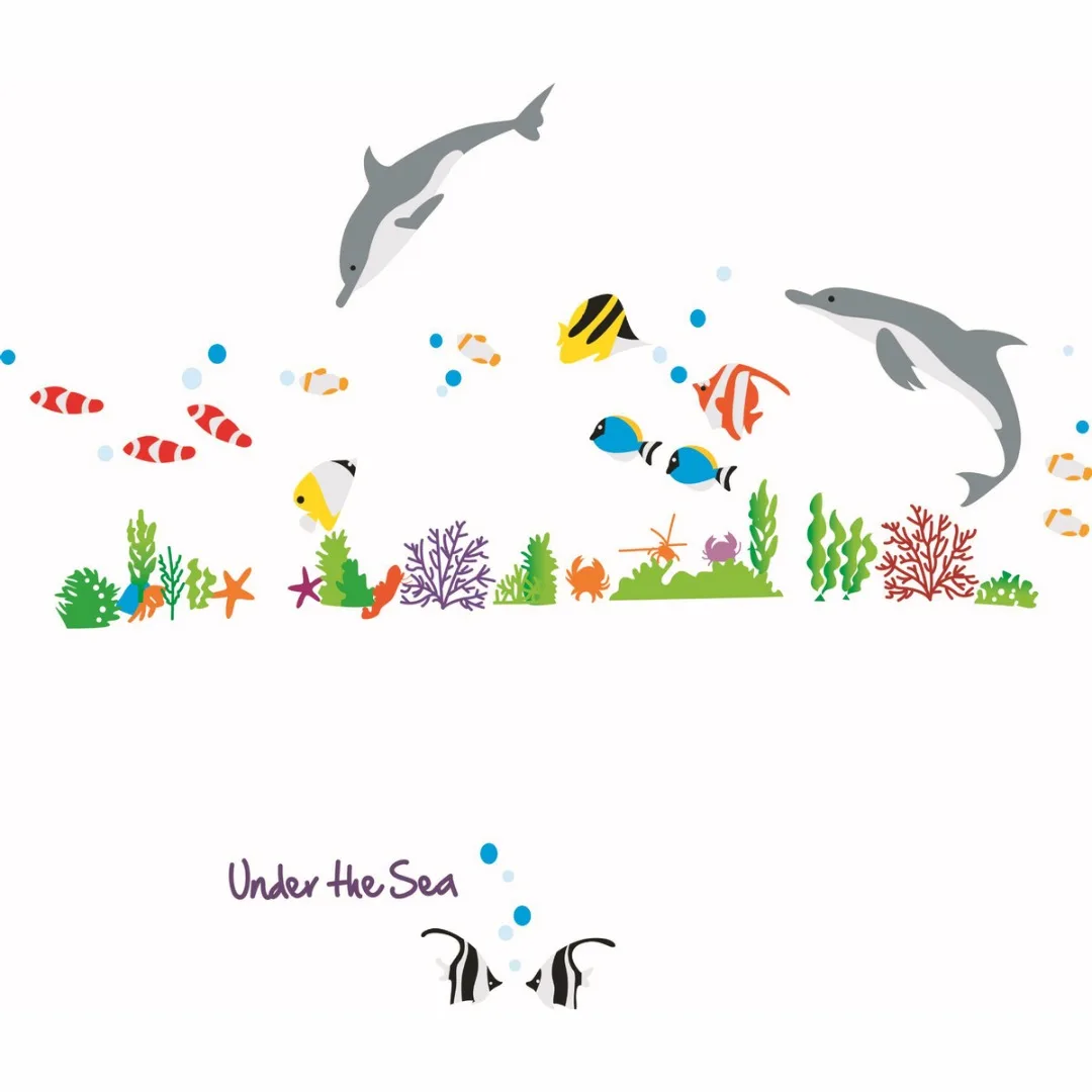 Newest  Dolphin & Fish Bathroom Decor Wall Stickers Paper Kids Bedroom Vinyl Paper