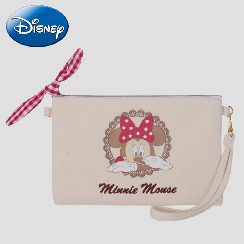 

Disney Women Party Clutch Bag Minnie Bow Canvas Travel Hand Holding Make Up Handbag Organizer Storage Pouch Toiletry-Wash Bags
