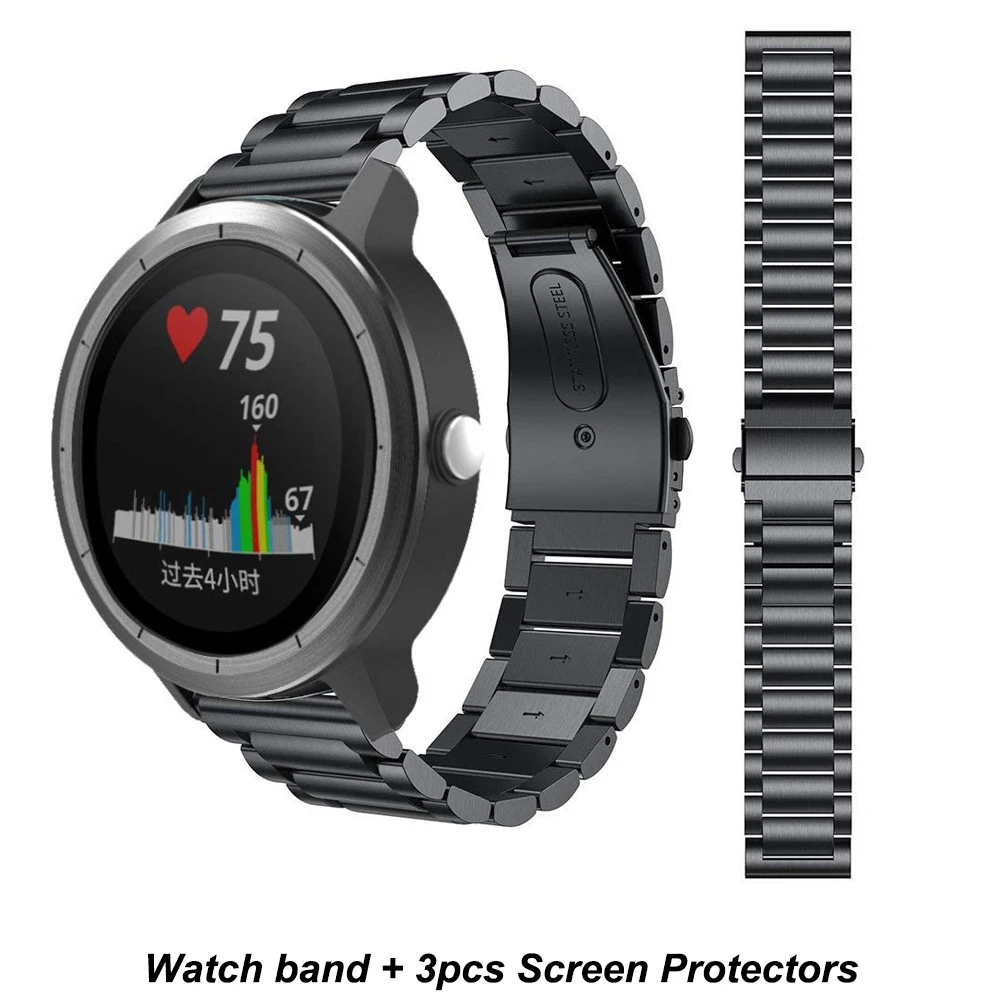 

Stainless Steel Wristband for Garmin Vivoactive 3 Watch Band Replacement Bracelet Strap + LCD Screen Protectors for Vivoactive3