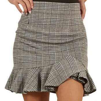 

Womens Sexy Party Plaid Ruffles Slim High Waist Irregular Skirt Europe and the United States Skirts Mini Wild Skirt Womens