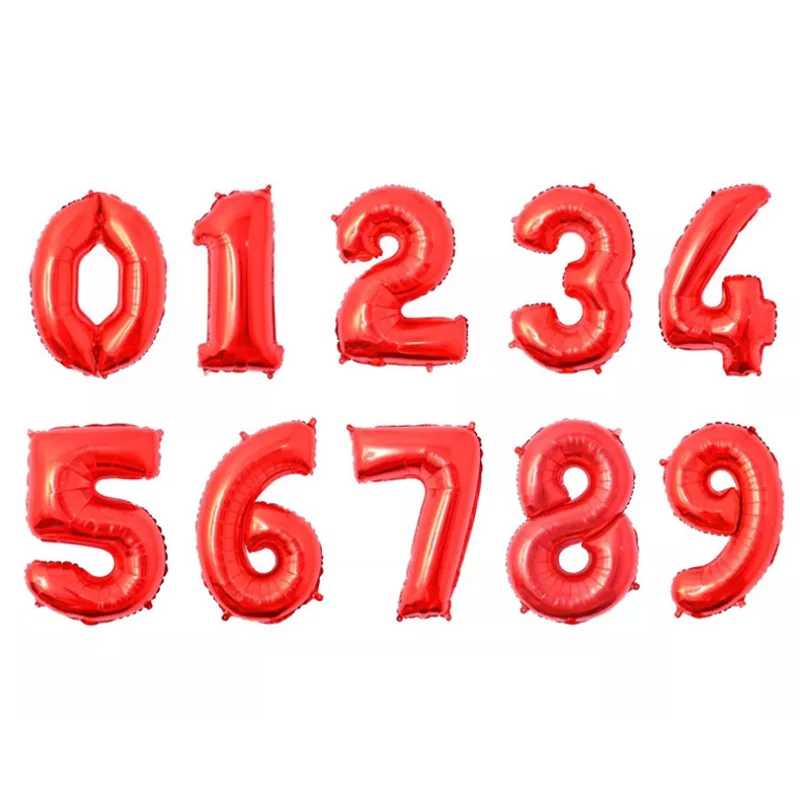 1" /32"/4" Цифры фольга черный номер шар поплавок надувные шары для дня рождения Свадебные украшения globos - Цвет: red