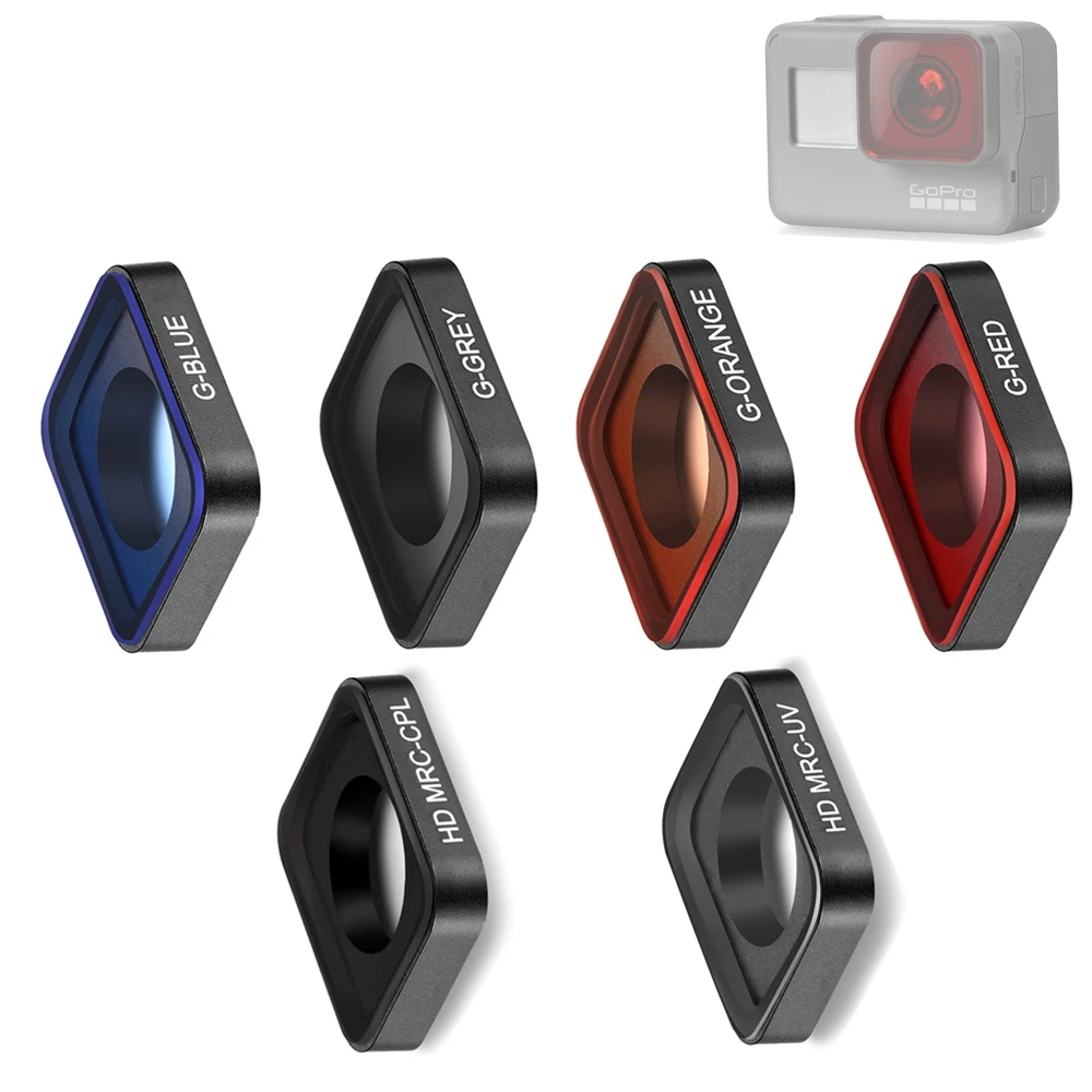 

6in1 Gradient Red Blue Orange Grey + MCUV + CPL Protective Lens Replacement Filter Kit for Gopro Hero 6 5 Hero5 Hero6 Graduated