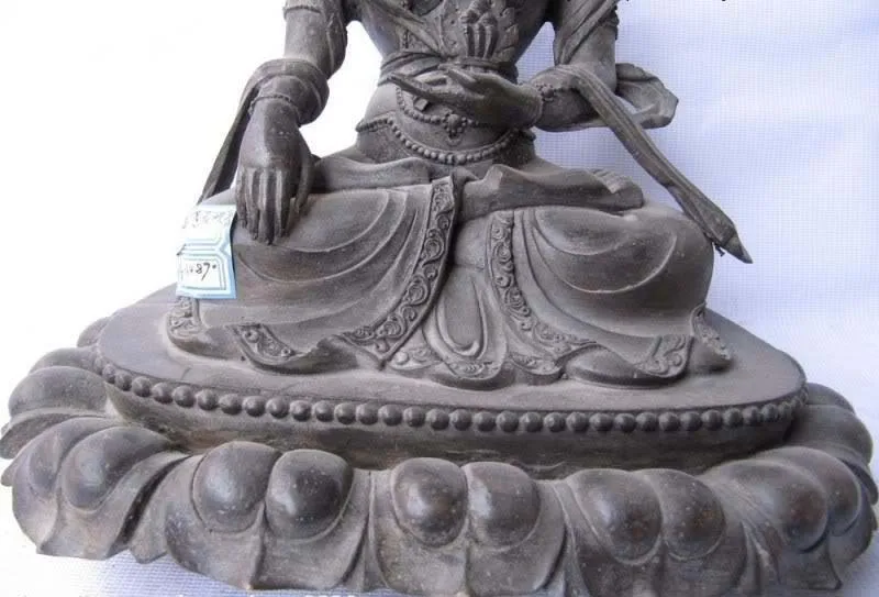 

12"Tibet Buddhism Fane Classic 100% Pure Bronze White Tara Buddha Statue