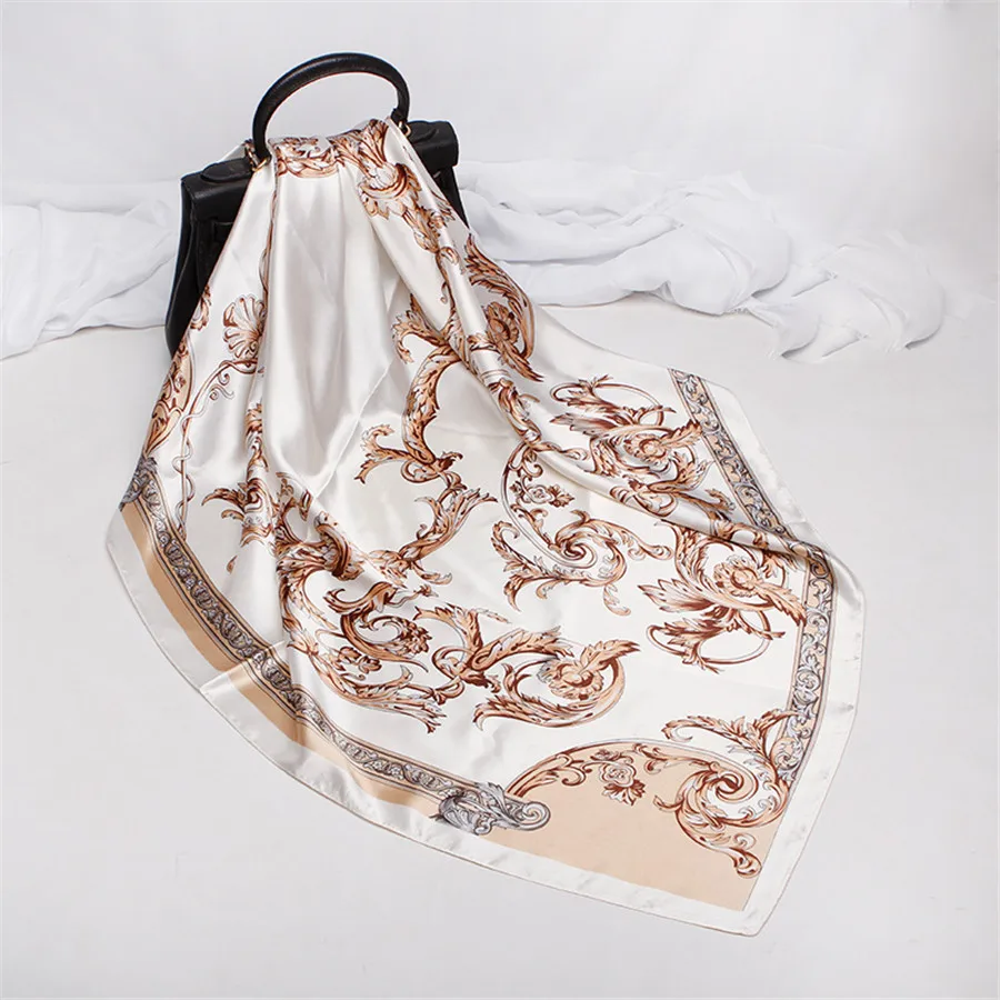 

New Brand Satin Shawls Square Head Scarfs For Ladies Fashion Floral Scarf Summer Foulard Soft Wrap Hot Muslim Kerchief Pink Red