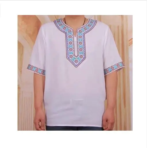 Летние футболка с коротким рукавом Синьцзян уйгур Этническая Вышивка для мужчин и женщин - Цвет: as show