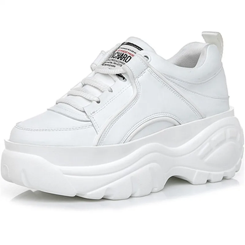 Женские кроссовки; коллекция года; сезон осень-зима; модные белые кроссовки на платформе; Брендовая женская обувь в повседневном стиле; кожаная спортивная обувь - Цвет: Белый