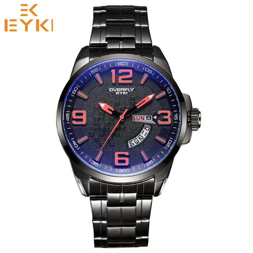 Eyki men luxury stainless steel sapphire coated calendar day date month watches man luminous 