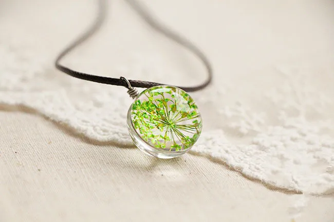 Кулон &quotЦветок в стеклянном шаре&quot на шнурке|chain pendant|necklace longflower necklace |