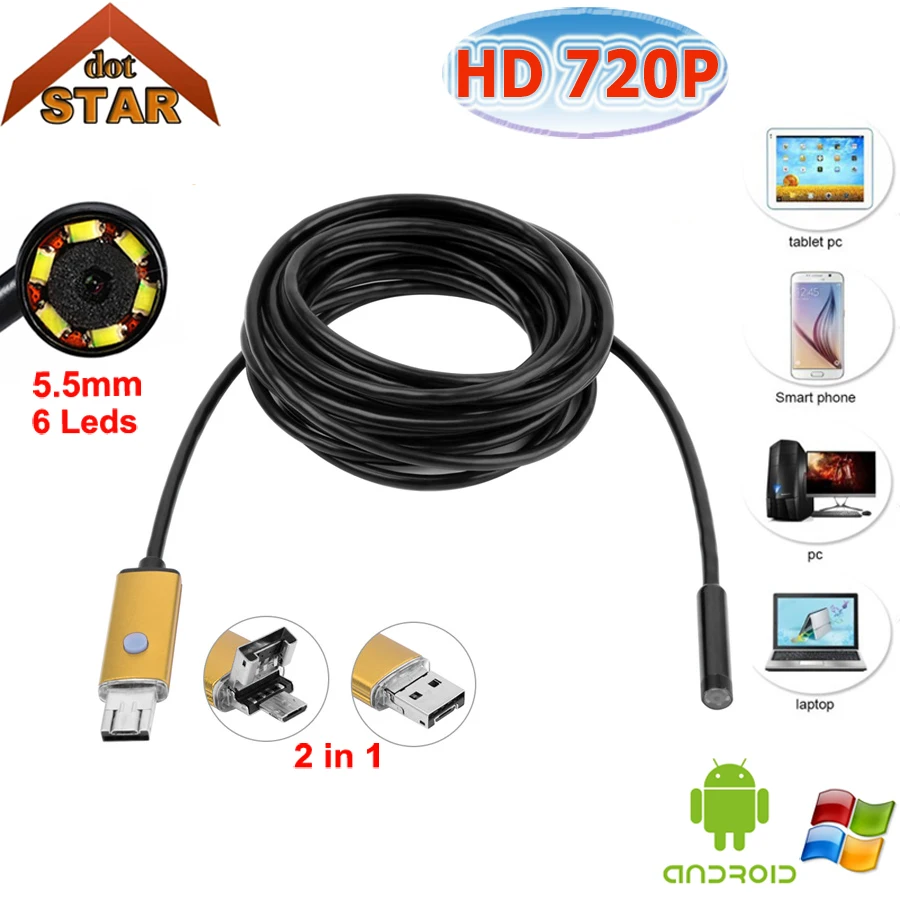 

Stardot 5.5mm Lens USB Endoscope Android OTG Phone Endoscopio IP67 Waterproof Inspection Mini 2in1 Endoscope Borescope