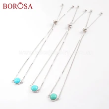 BOROSA, 5 шт., 92.5% чистое серебро, Круглый, натуральная бирюза, регулируемый браслет, натуральный голубой камень, серебряная цепочка, браслет, ювелирное изделие, SS197