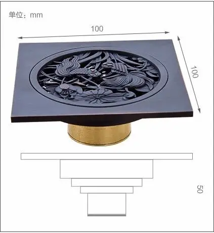 Дренажный 10 см Черный квадрат латунь душем стока ситечко напольные покрытия Книги по искусству резные балкон Ванная комната Для ванной
