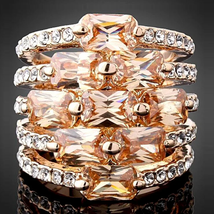 

New Brand Trendy Unique Rose Gold Color Genuine Austrian Crystal Rings Jewelry Valentine's Day Gift bague femme