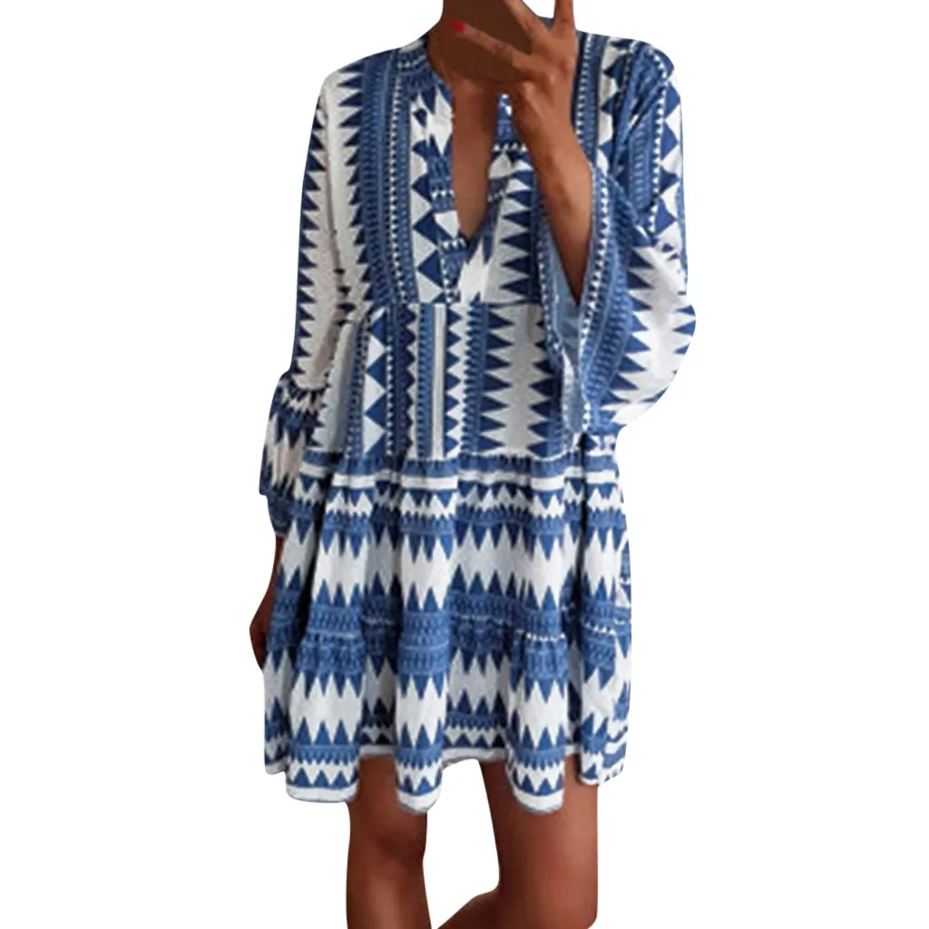 

Fashion Women Dresses V Neck Summer Dress Casual Lady Bohemia Floral Printed Dress Elegant Vestidos Robe Femme 2019 Sundress