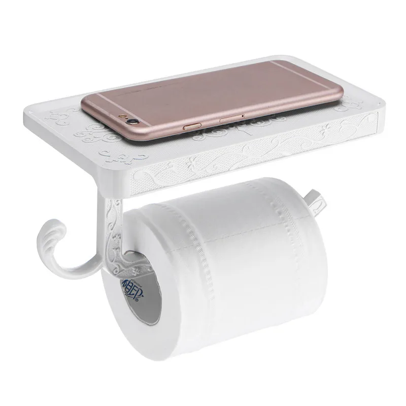 Античный резной держатель для мобильного телефона из цинкового сплава с полкой для ванной комнаты держатель для туалетной бумаги коробки для салфеток - Цвет: White