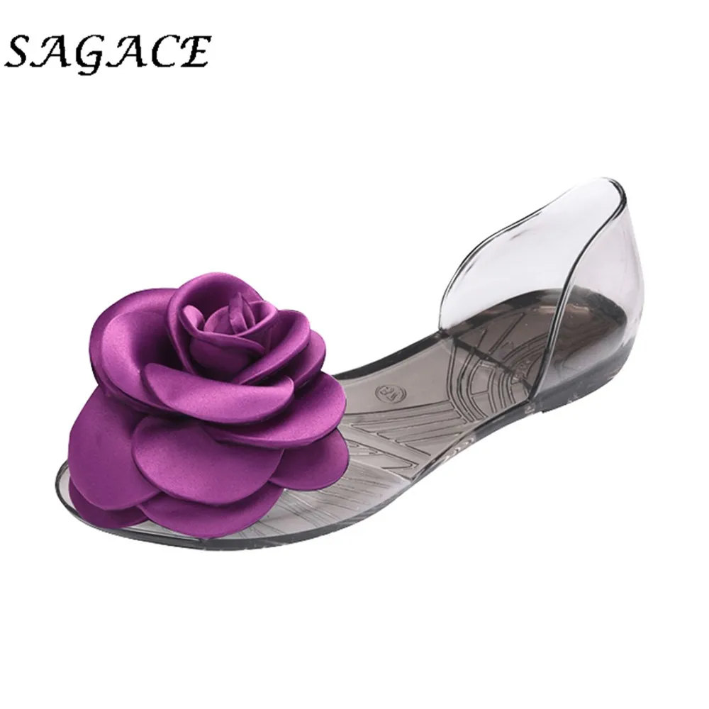 SAGACE/Женская обувь из ПВХ; сандалии на плоской подошве с цветочным принтом; Прозрачные Пляжные сандалии; коллекция года; летние женские сандалии; нескользящая повседневная обувь