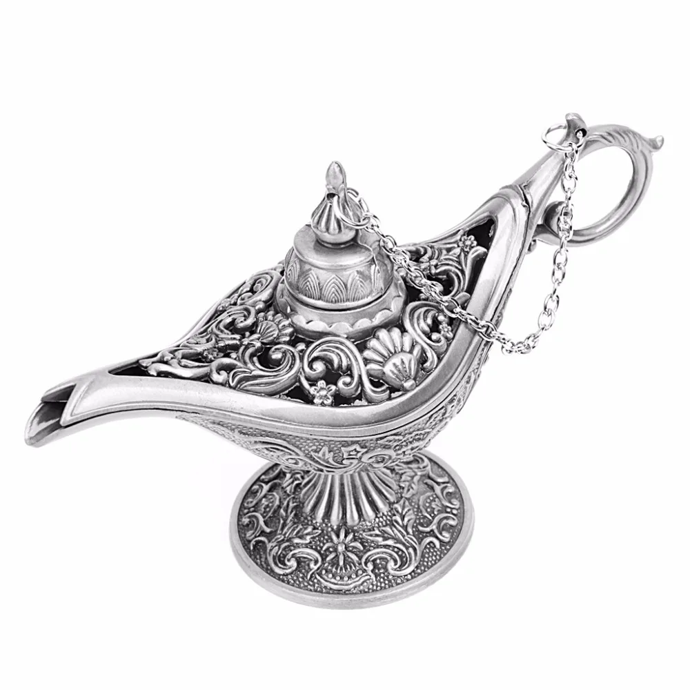 1PC Hollow Carved Aladdin Genie Oil Lamp Zinc Alloy Metal Novelty light Vintage Pot Arabian Light Fashion