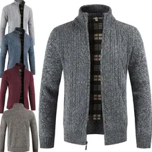 Мужской теплый свитер на молнии с воротником-стойкой и капюшоном, брендовая мужская одежда с длинным рукавом, зимний шерстяной кардиган, вязаное пальто размера плюс 3XL