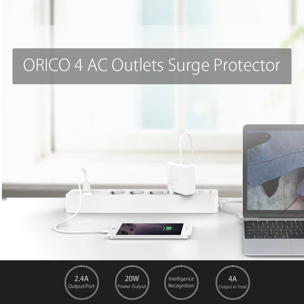 Goede ORICO USB Power Strip Home Office EU UK Surge Protector Multi Outlet 4 AC Plug розетка с usb тройник розетка Netwerk Filter Plug