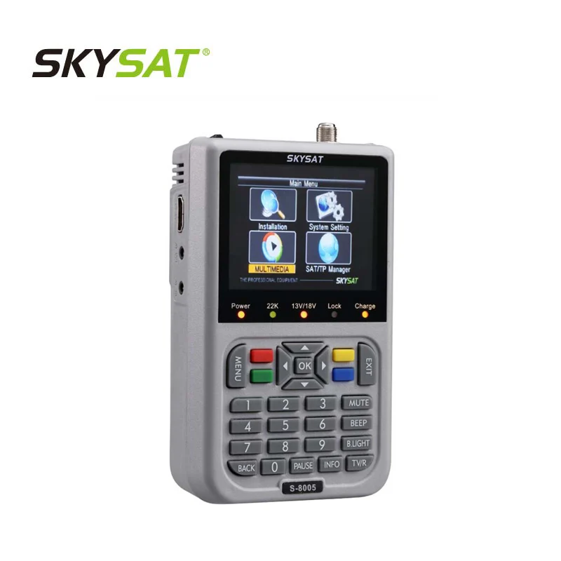 

DVB-S2 HD Satellite Finder SKYSAT S-8005 with 3.5 inch Screen Spectrum Analyzer Sound Lock Signal Chargeable Li-ion Battery