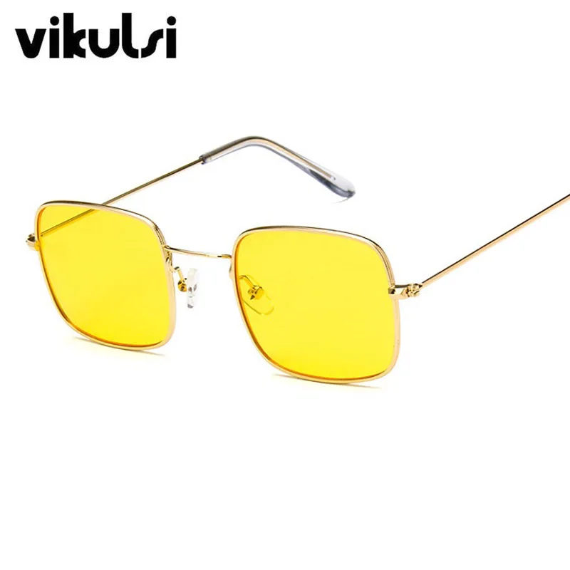 

Classical Square Sunglasses Women Night Vision Goggles Yellow Lens Men Luxury Brand Metal Frame Mirror Optical Sun Glasses UV400