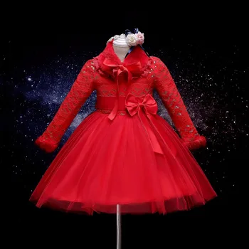 

Spring Princess Girls Dress Fleece Lining Fur Collar Vestidos Party Dresses Carnaval Baby Long Sleeve Girl Costume For Kids