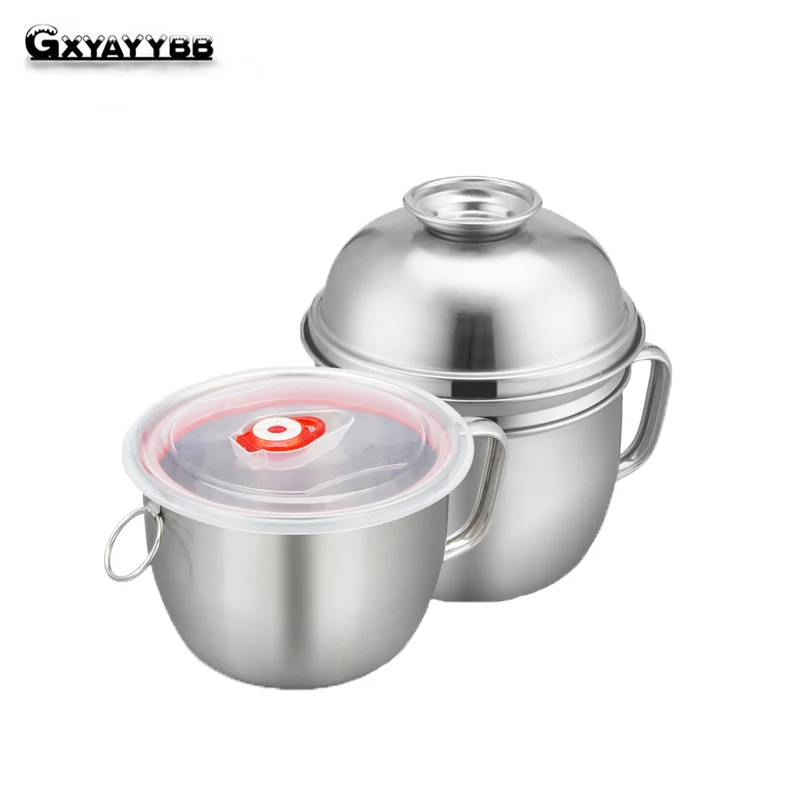 

GXYAYYBB Stainless Steel 304 Instant Noodle Bowl With Handle Lid Induction Cooker Heating Soup Rice Salad Bowl Food Container