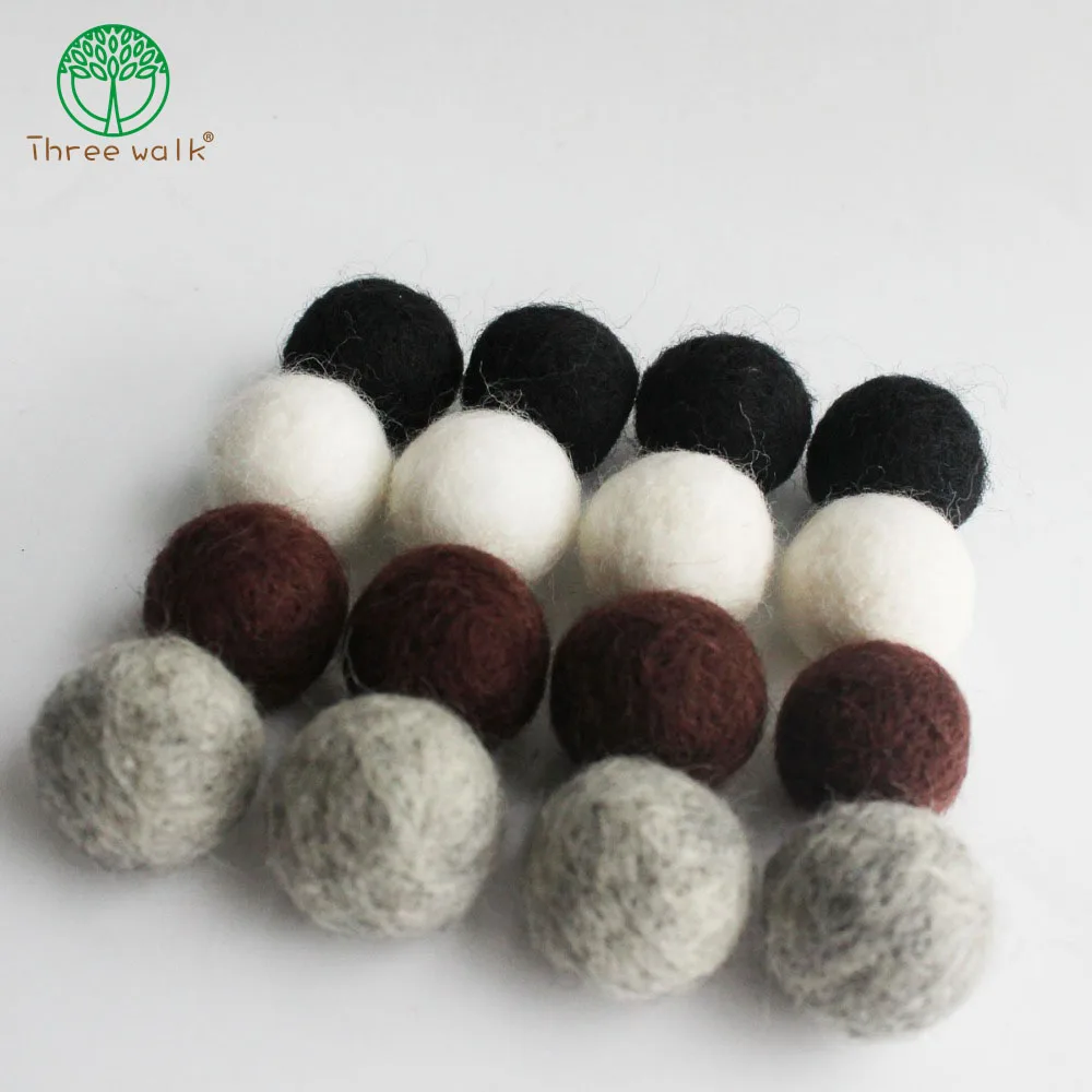 

100% Wool Felt Balls - 20pc Round Wool Felt Balls Pom Poms - Black White Grey Coffee Color