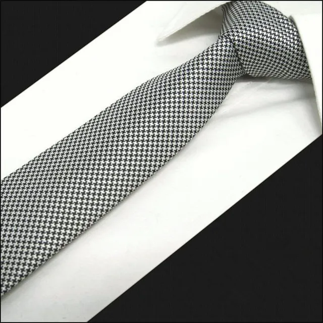 SCST Brand Cravate Classic White Plaid Print Slim Wedding Necktie Mens