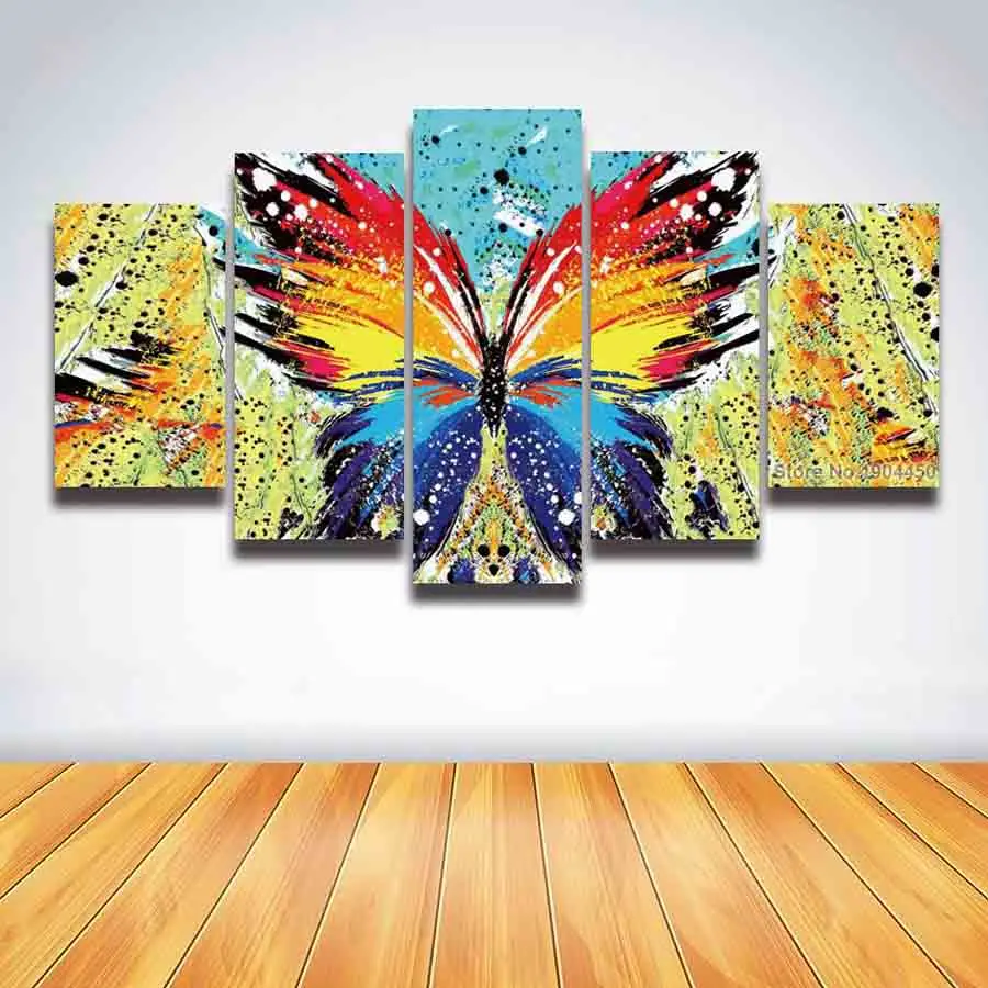 5 Panel Canvas Wall Art Abstract Butterfly Wings Painting Colorful HD ...