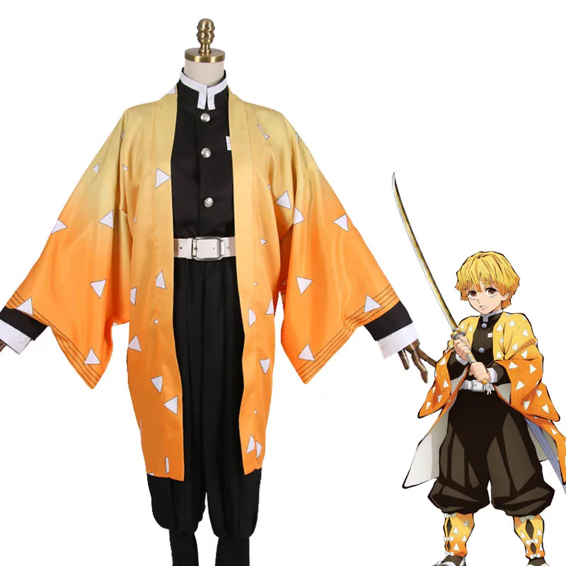 

Japan Anime Demon Slayer Kimetsu no Yaiba Cosplay Costumes Agatsuma Zenitsu Full Set Clothes Halloween Uniform Outfit