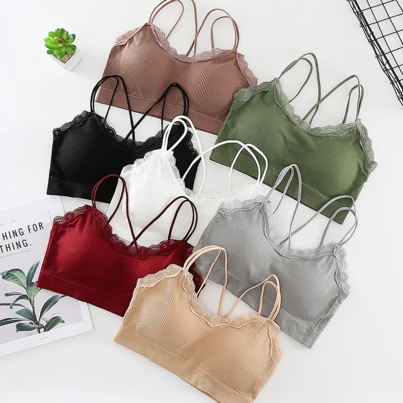 

sujetadores para mujeres Versatile Sleeveless Thread Cotton Off Shoulder Solid Color Sexy Strap Cross Top Tube