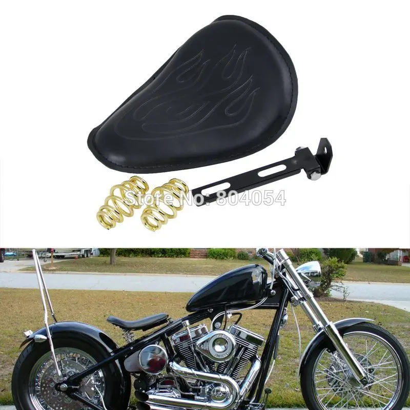 

Motorcycle Leatheroid Flame Logo Solo Spring Seat For Harley Honda Yamaha Triumph Bobber Chopper Customs