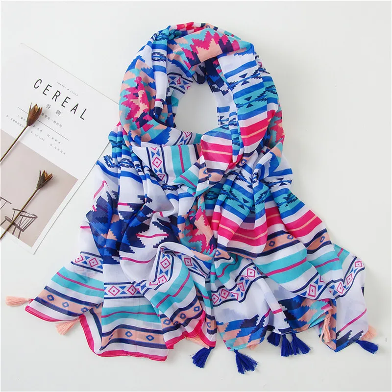 

Ladies Fashion Geometric Tassel Viscose Shawl Scarf Print Echarpe Foulard Femme Wraps Pashmina Stole Muslm Hijab Sjaal 180*90Cm