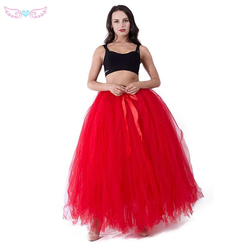 Hot Red Long Tulle Skirt, Birthday party Skirt, Flowe tulle Skirt