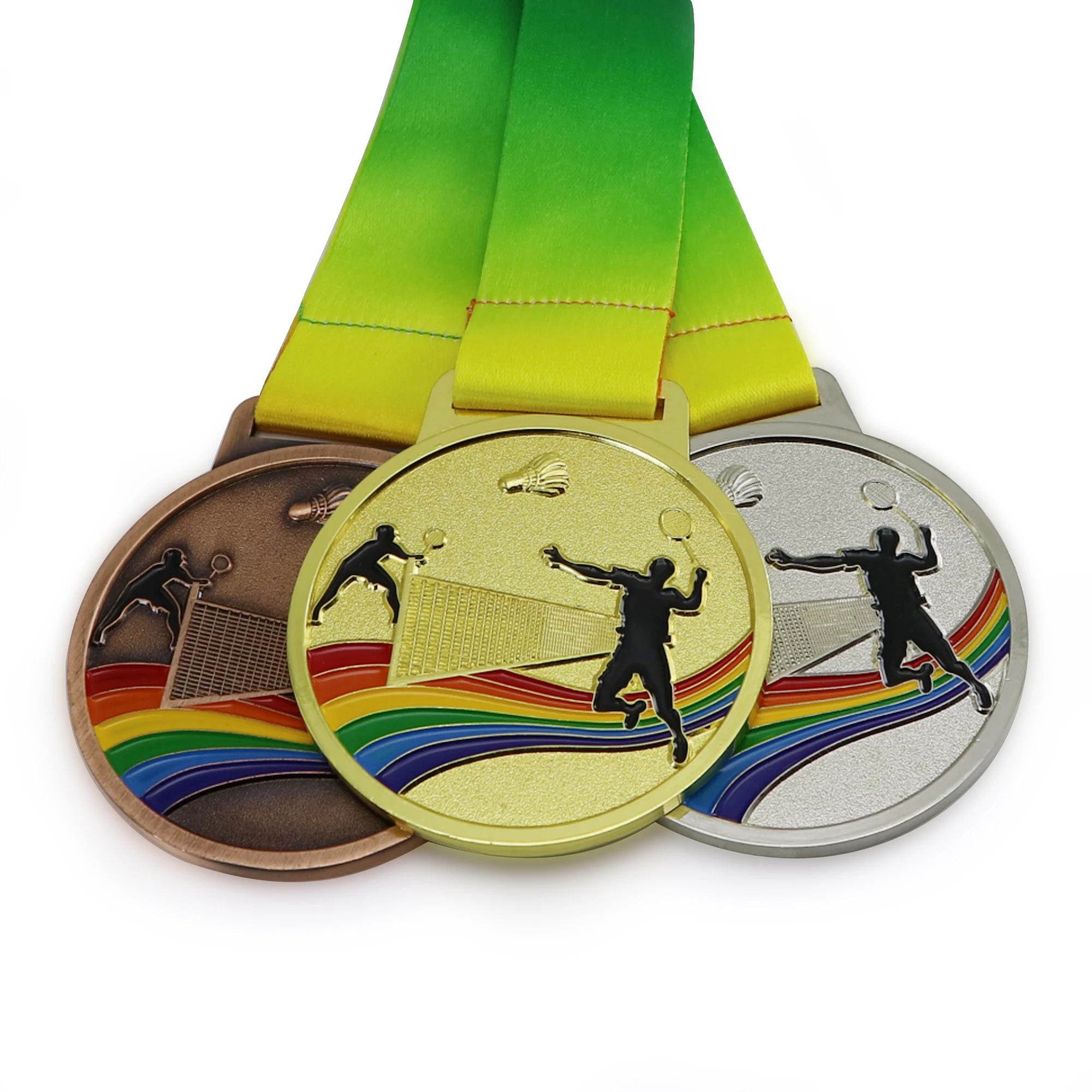 

Size 70MM Badminton Medals with Color Ribbon 1Set Contain 1pcs Gold Color and 1pcs Silver Color , 1pcs Copper Match Medal