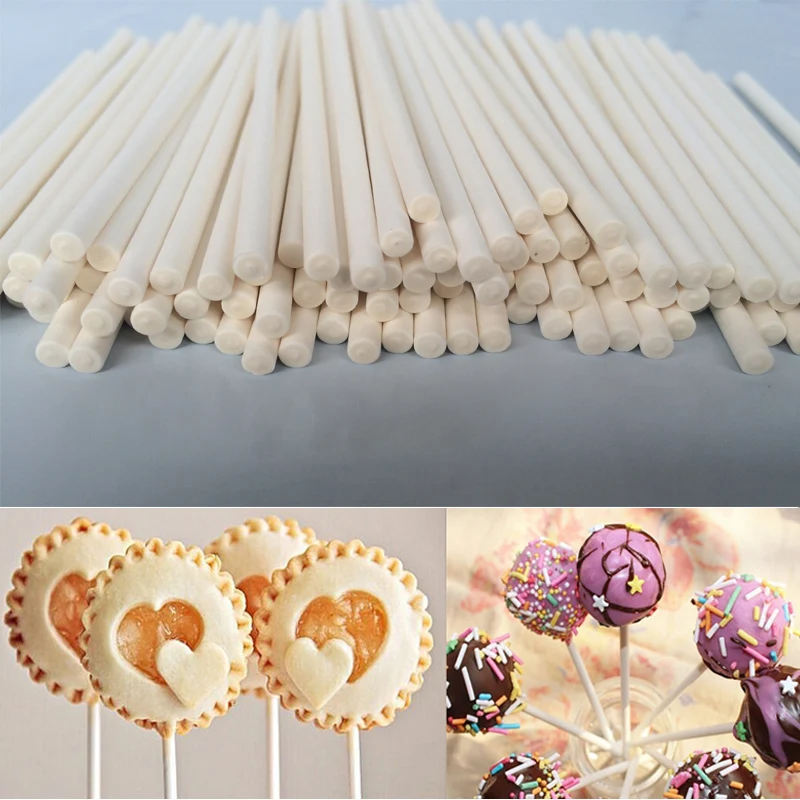 

100 or 50pcs Solid Core Paper Lollipop Sticks 100mm*3.5mm Stick Lolly for Fondant Candy Chocolate Cake Pop Cupcakes Making Mould